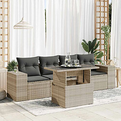 vidaXL Salon de jardin 5 pcs avec coussins gris clair résine tressée