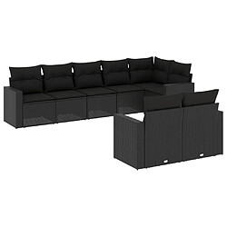 vidaXL Salon de jardin 8 pcs avec coussins noir résine tressée