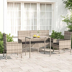 vidaXL Salon de jardin 4 pcs avec coussins Gris Résine tressée