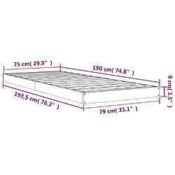 vidaXL Cadre de lit sans matelas noir 75x190 cm bois de pin massif pas cher