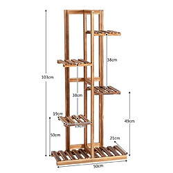 Helloshop26 Étagère pour fleurs en bois de pin 5 niveaux autoportante 6 pots avec dispositif anti-basculement intérieur/extérieur marron 20_0007331