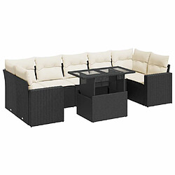 vidaXL Salon de jardin 8 pcs avec coussins noir résine tressée