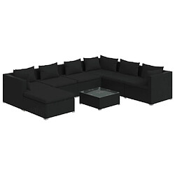 vidaXL Salon de jardin 8 pcs avec coussins Résine tressée Noir