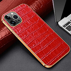 Coque en TPU + cuir véritable électroplaqué, texture crocodile, anti-chute pour votre iPhone 14 Pro Max - rouge