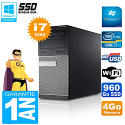 PC Tour DELL 7010 Core I7-2600 RAM 4Go Disque 960 Go SSD Wifi W7 - Occasion