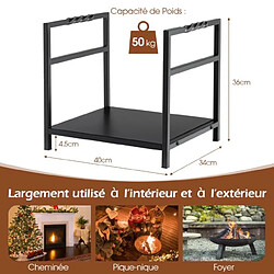 Helloshop26 Porte bûches à bois de chauffage en fer forgé poignée pratique pieds surélevés charge max 50kg pour cheminée brasero noir 20_0005191