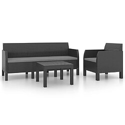 Maison Chic Salon de jardin 3 pcs + coussins - Mobilier/Meubles de jardin - Table et chaises d'extérieur PP Rotin Anthracite -MN72362