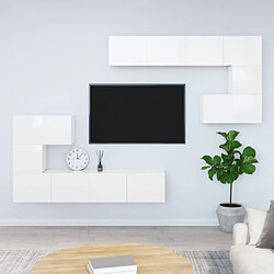 Maison Chic Meuble TV, Banc TV pour salon, Meuble de rangement mural Blanc brillant Bois d'ingénierie -GKD50469