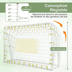 Helloshop26 But de football exterieur 2 en 1 à 187 x 122,5 cm cage de foot avec filet de rebond angle réglable cadre en métal pour 6+ ans blanc 20_0008023