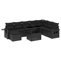 vidaXL Salon de jardin 8 pcs avec coussins noir résine tressée