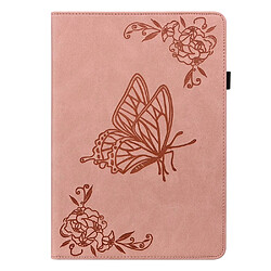 Etui en PU motif de papillons et de fleurs avec porte-cartes et élastique rose pour votre Samsung Galaxy Tab A8 10.5'' 2021