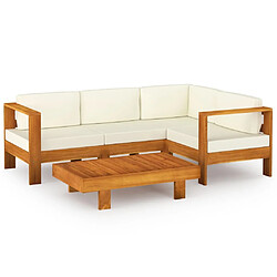 Maison Chic Salon de jardin 5 pcs + coussins - Mobilier/Meubles de jardin - Table et chaises d'extérieur blanc crème Bois d'acacia -MN19929