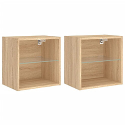 Maison Chic Lot de 2 Tables de Chevet murales - Tables de Nuit avec lumières LED chêne sonoma