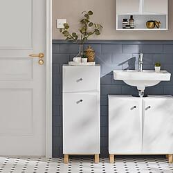 SoBuy BZR93-W Armoire à Linge, Corbeille à Linge, Meuble Bas de Salle de Bain, Meuble de Rangement avec 1 Tiroir et 1 Panier à Linge Amovible