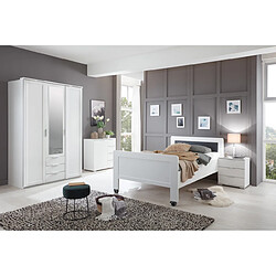 Pegane Chambre à coucher complète enfant (lit 90x200cm + chevet + armoire + commode) coloris blanc