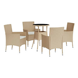 Avis Maison Chic Ensemble de bistro 5 pcs coussins,Table + chaises + coussins de jardin beige poly rotin -GKD696640