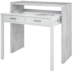 Avis Alter Bureau console extensible avec deux tiroirs, couleur béton et blanc opaque, Mesures 98 x 87 x 36 cm (extensible jusqu'à 66 cm)