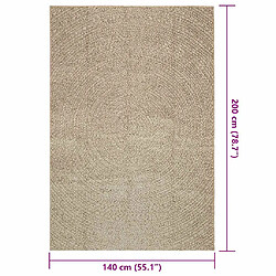 vidaXL Tapis ZIZUR beige 140x200 cm aspect de jute intérieur extérieur pas cher