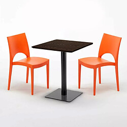 Avis Grand Soleil Table carrée 60x60 pied noir et plateau bois avec 2 chaises colorées Paris Kiss - Orange