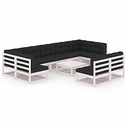 Maison Chic Salon de jardin 10 pcs + coussins - Mobilier/Meubles de jardin - Table et chaises d'extérieur Blanc Bois de pin massif -MN39082