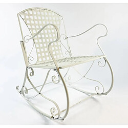 L'Héritier Du Temps Rocking Chair Louisiane Blanc Chaise Fauteuil de Jardin à Bascule Intérieur Extérieur en Métal Patiné 60x80x89cm