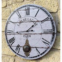 L'Héritier Du Temps Horloge Murale de Salon en Bois Pendule à Balancier de Cuisine Café De La Gare 4x58x58cm pas cher