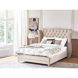 Beliani Lit double en velours beige 140 x 200 cm AYETTE