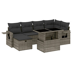 vidaXL Salon de jardin avec coussins 7 pcs gris résine tressée