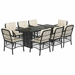 Maison Chic Ensemble à manger d'extérieur 9 pcs avec coussins,Salon de jardin noir résine tressée -GKD555813