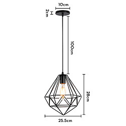 Stoex Plafonnier Antique en Diamant 26CM Noir Suspension Luminaire Moderne Lustre Vintage E27 Pour Loft, Bureau, Intérieur pas cher