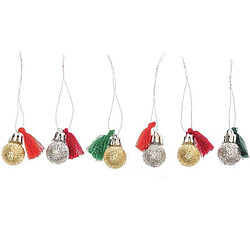 Rico 6 mini boules de Noël à paillettes et pompons rouge et vert