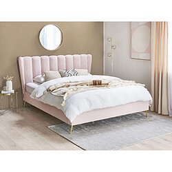 Beliani Lit double en velours avec port USB 160 x 200 cm rose MIRIBEL