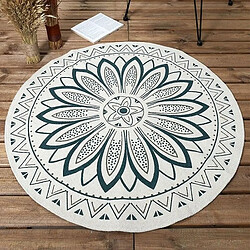 Toilinux Tapis rond imprimé mandala - Diamètre 90 cm - vert