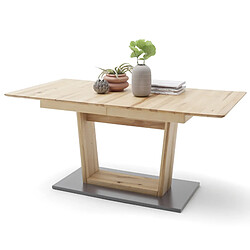 Pegane Table à manger extensible en hêtre massif huilé / gris - L.180-225 x H.77 x P.90 cm