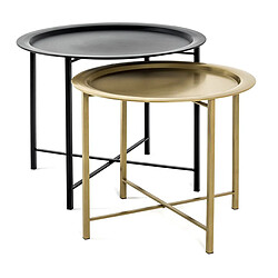 Pegane Lot de 2 tables basses, tables de salon en métal coloris noir, Or