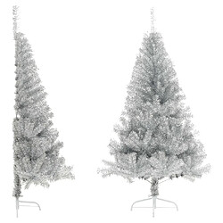 vidaXL Demi sapin de Noël artificiel avec support argenté 150 cm PET