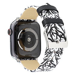 Avis Wewoo Thorns Printing Bracelet en cuir véritable pour Apple Watch séries 5 et 4 40 mm / 3 et 2 et 1 38 mm Noir et Blanc