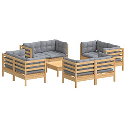 Avis Maison Chic Salon de jardin 9 pcs + coussins - Mobilier/Meubles de jardin - Table et chaises d'extérieur gris Bois de pin -MN84399