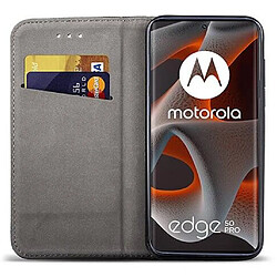 Htdmobiles Housse etui portefeuille avec coque interieure en silicone pour Motorola Edge 50 Pro 5G + film ecran - ROUGE MAGNET