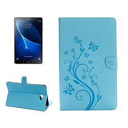 Wewoo Housse Étui bleu pour Samsung Galaxy Tab A 10.1 fleurs pressées motif papillon flip horizontal en cuir PU avec boucle magnétique et titulaire fentes cartes porte-monnaie