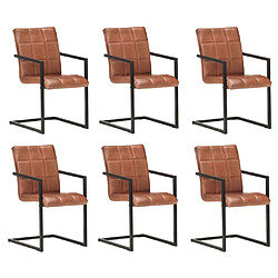 vidaXL Chaises à manger cantilever lot de 6 marron cuir véritable