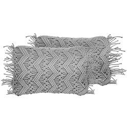 Beliani Lot de 2 coussins KIRIKKALE Coton 30 x 45 cm Unicolore Macramé Gris