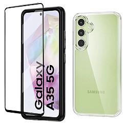 Xeptio Pack coque transparente en TPU et protection écran complet vitre full cover noir en verre trempé pour Samsung Galaxy A35 5G -