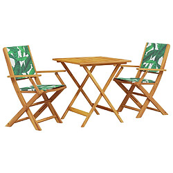 vidaXL Ensemble de bistro 3 pcs motif de feuilles tissu et bois massif