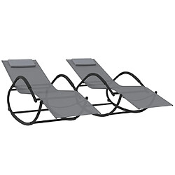 vidaXL Chaises longues à bascule 2 pcs Gris Acier et textilène