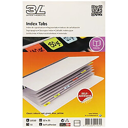 3L Index onglets Permanent Write-on Type-on 25mm Assorti Ref 10510 Lot de 72