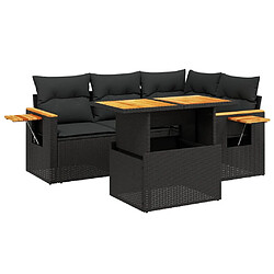 vidaXL Salon de jardin 5 pcs avec coussins noir résine tressée