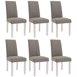 Mendler Lot de 6 chaises de salle à manger HWC-N66, chaise de cuisine chaise inclinable bois massif tissu/textile gris, pieds blancs