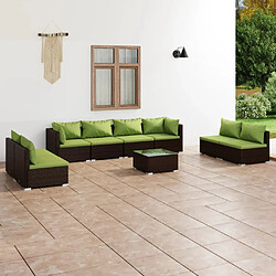 vidaXL Salon de jardin 9 pcs avec coussins résine tressée marron