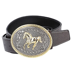 Ceinture en Cuir Fibre Homme Western Cowboy avec Boucle de Cheval de Course Gravée 110-125 cm